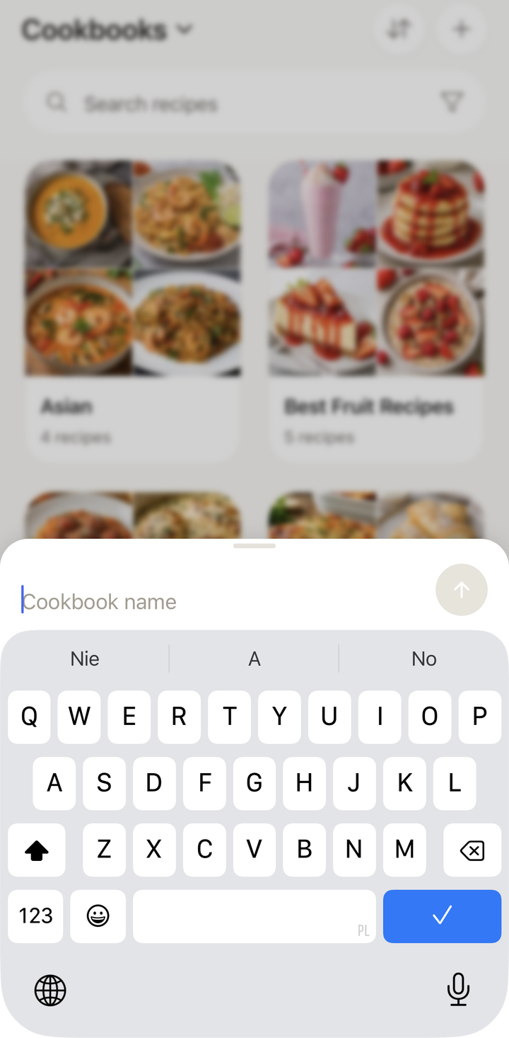 Create Cookbook screen with the name field