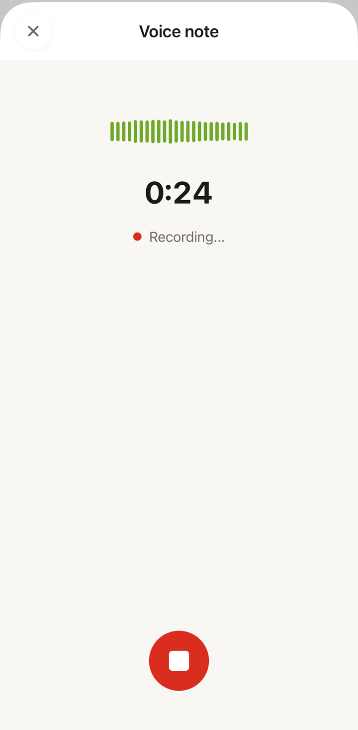 Voice dictation screen with the microphone button and recording indicator