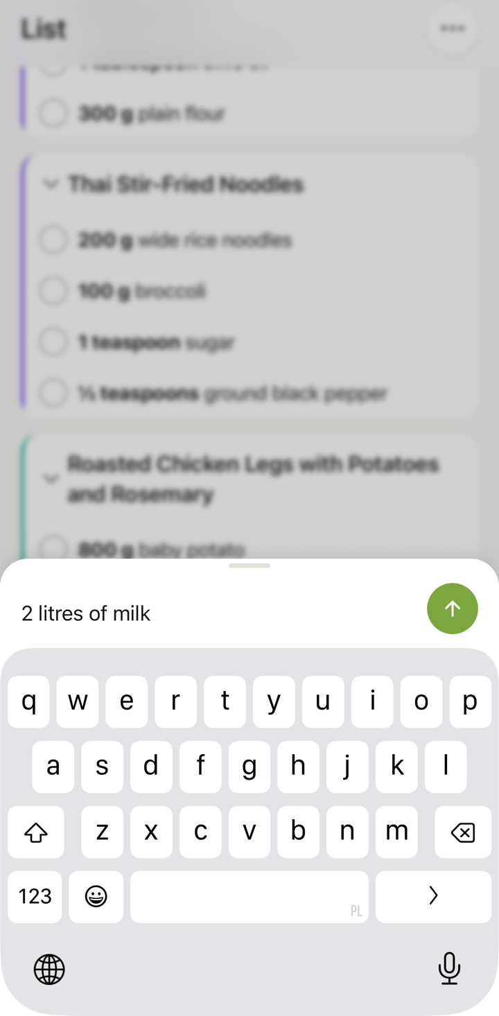 Adding a custom item to the grocery list with the add item field