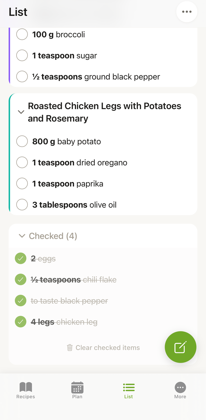 Grocery list with some items checked off and progress counter showing '8 of 15'