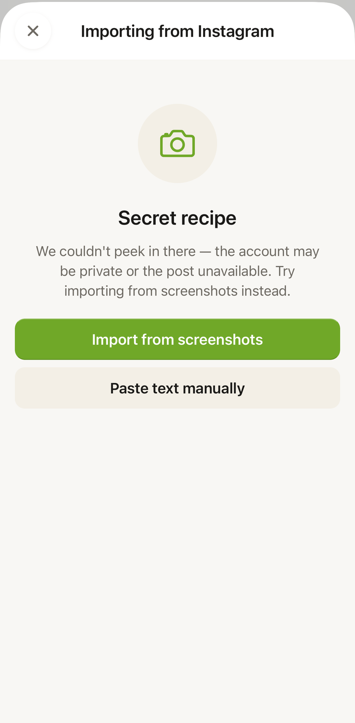 The import method selection showing alternative options when one method doesn't work