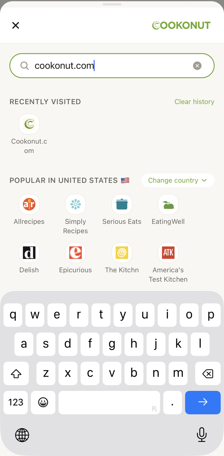 The in-app browser with its search/URL bar and navigation controls