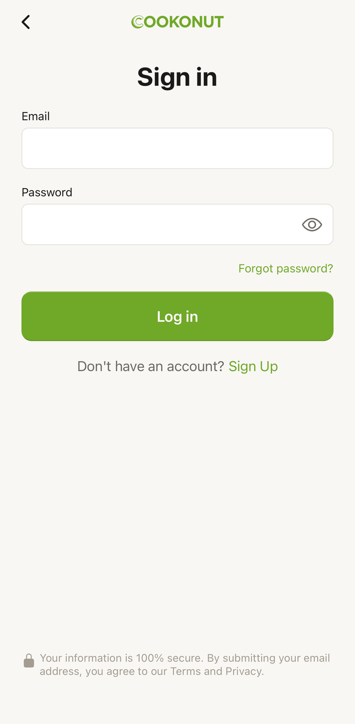 Sign-in screen with Apple, Google, and Email options