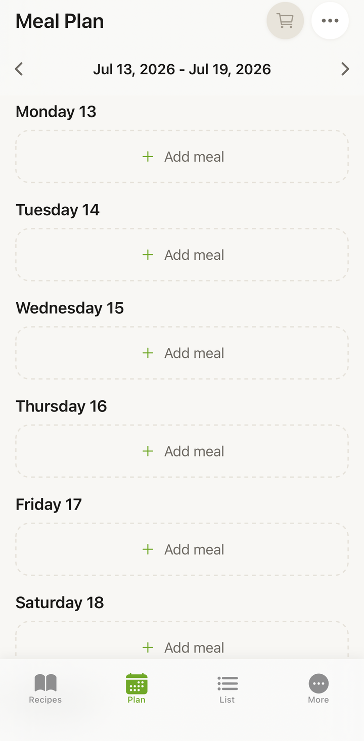 Before and after comparison — empty meal plan on the left, randomized plan on the right