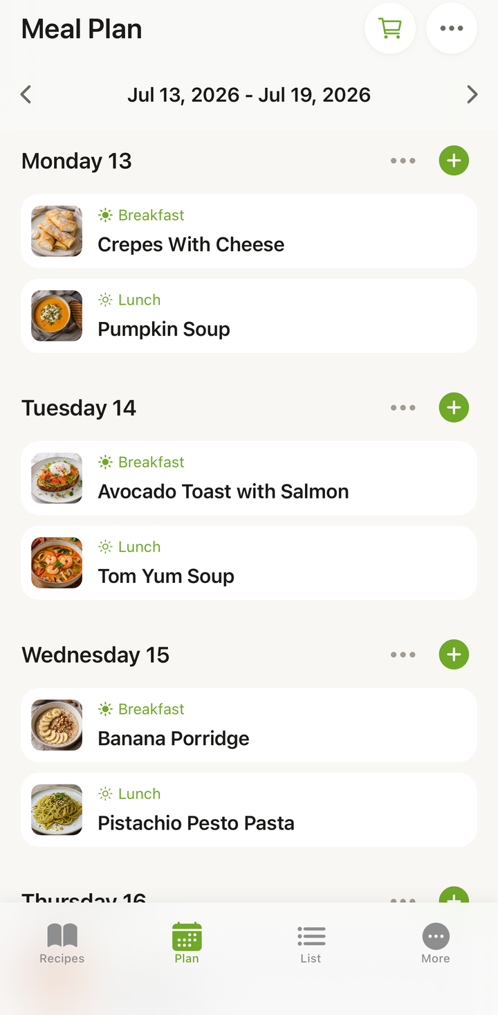 Before and after comparison — empty meal plan on the left, randomized plan on the right