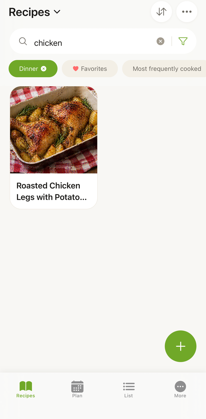 Filter panel showing meal type, cuisine, and time filters with selections active