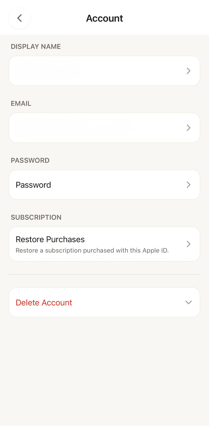 Settings screen with the Restore Purchase button highlighted